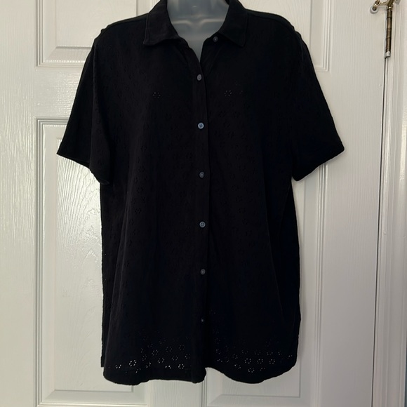 Lands’ End Knit Eyelet Tunic Button Down Top - Picture 3 of 13